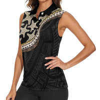 Beige Polynesian Starfish Unique Pattern Women Sleeveless Polo Shirt