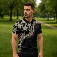 Beige Polynesian Starfish Unique Pattern Zipper Polo Shirt