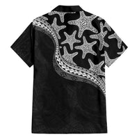 Monotone Polynesian Starfish Unique Pattern Family Matching Long Sleeve Bodycon Dress and Hawaiian Shirt