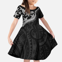 Monotone Polynesian Starfish Unique Pattern Family Matching Off The Shoulder Long Sleeve Dress and Hawaiian Shirt
