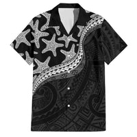 Monotone Polynesian Starfish Unique Pattern Family Matching Short Sleeve Bodycon Dress and Hawaiian Shirt