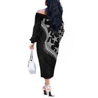 Monotone Polynesian Starfish Unique Pattern Off The Shoulder Long Sleeve Dress