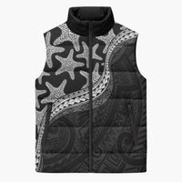 Monotone Polynesian Starfish Unique Pattern Sleeveless Puffer Jacket