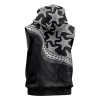 Monotone Polynesian Starfish Unique Pattern Sleeveless Zip Hoodie