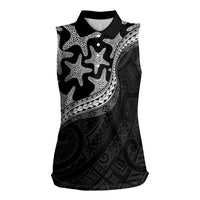 Monotone Polynesian Starfish Unique Pattern Women Sleeveless Polo Shirt