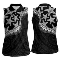 Monotone Polynesian Starfish Unique Pattern Women Sleeveless Polo Shirt