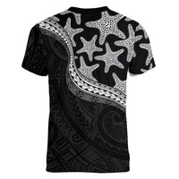 Monotone Polynesian Starfish Unique Pattern Women V-Neck T-Shirt