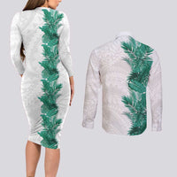 Hawaii Tropical Leaves Couples Matching Long Sleeve Bodycon Dress and Long Sleeve Button Shirt Polynesian Pattern