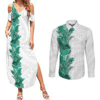 Hawaii Tropical Leaves Couples Matching Summer Maxi Dress and Long Sleeve Button Shirt Polynesian Pattern