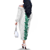 Hawaii Tropical Leaves Family Matching Off The Shoulder Long Sleeve Dress and Hawaiian Shirt Polynesian Pattern