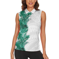 Hawaii Tropical Leaves Women Sleeveless Polo Shirt Polynesian Pattern