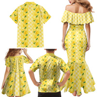 Hawaii Lemon Palaka Family Matching Mermaid Dress and Hawaiian Shirt Striped Stylized