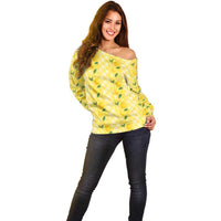Hawaii Lemon Palaka Off Shoulder Sweater Striped Stylized LT01 - Polynesian Pride