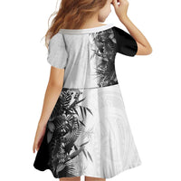Hawaii Tropical Plant Monochrome Family Matching Off The Shoulder Long Sleeve Dress and Hawaiian Shirt Vibrant Polynesian Pattern