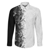 Hawaii Tropical Plant Monochrome Family Matching Off The Shoulder Long Sleeve Dress and Hawaiian Shirt Vibrant Polynesian Pattern