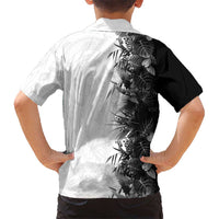 Hawaii Tropical Plant Monochrome Family Matching Off Shoulder Short Dress and Hawaiian Shirt Vibrant Polynesian Pattern