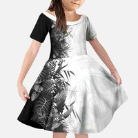 Hawaii Tropical Plant Monochrome Family Matching Off Shoulder Short Dress and Hawaiian Shirt Vibrant Polynesian Pattern
