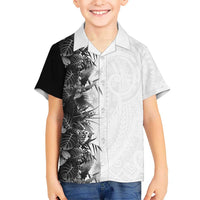 Hawaii Tropical Plant Monochrome Family Matching Off Shoulder Short Dress and Hawaiian Shirt Vibrant Polynesian Pattern
