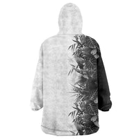 Hawaii Tropical Plant Monochrome Wearable Blanket Hoodie Vibrant Polynesian Pattern