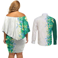 Hawaii Tropical Plant Omaomao Couples Matching Off Shoulder Short Dress and Long Sleeve Button Shirt Vibrant Polynesian Pattern