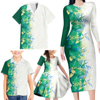 Hawaii Tropical Plant Omaomao Family Matching Long Sleeve Bodycon Dress and Hawaiian Shirt Vibrant Polynesian Pattern