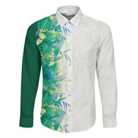 Hawaii Tropical Plant Omaomao Family Matching Long Sleeve Bodycon Dress and Hawaiian Shirt Vibrant Polynesian Pattern