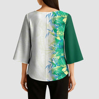 Hawaii Tropical Plant Omaomao Kimono Sleeve Blouse Vibrant Polynesian Pattern