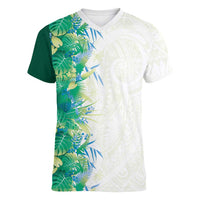 Hawaii Tropical Plant Omaomao Women V-Neck T-Shirt Vibrant Polynesian Pattern LT01 Female Green - Polynesian Pride