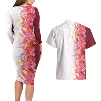 Hawaii Tropical Plant Akala Couples Matching Long Sleeve Bodycon Dress and Hawaiian Shirt Vibrant Polynesian Pattern LT01 - Polynesian Pride