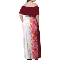 Hawaii Tropical Plant Akala Family Matching Off Shoulder Maxi Dress and Hawaiian Shirt Vibrant Polynesian Pattern