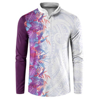 Hawaii Tropical Plant Poni Button Sweatshirt Vibrant Polynesian Pattern