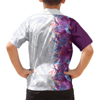Hawaii Tropical Plant Poni Family Matching Off The Shoulder Long Sleeve Dress and Hawaiian Shirt Vibrant Polynesian Pattern