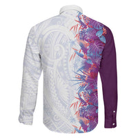 Hawaii Tropical Plant Poni Family Matching Off The Shoulder Long Sleeve Dress and Hawaiian Shirt Vibrant Polynesian Pattern