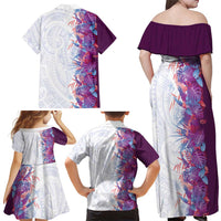 Hawaii Tropical Plant Poni Family Matching Off Shoulder Maxi Dress and Hawaiian Shirt Vibrant Polynesian Pattern