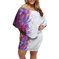 Hawaii Tropical Plant Poni Family Matching Off Shoulder Short Dress and Hawaiian Shirt Vibrant Polynesian Pattern LT01 Mom's Dress Purple - Polynesian Pride