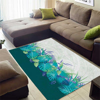 Hawaii Tropical Plant Teal Area Rug Vibrant Polynesian Pattern
