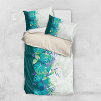 Hawaii Tropical Plant Teal Bedding Set Vibrant Polynesian Pattern