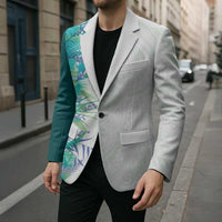 Hawaii Tropical Plant Teal Blazer Vibrant Polynesian Pattern