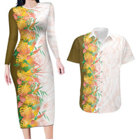 Hawaii Tropical Plant Lenalena Couples Matching Long Sleeve Bodycon Dress and Hawaiian Shirt Vibrant Polynesian Pattern