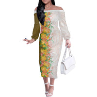 Hawaii Tropical Plant Lenalena Family Matching Off The Shoulder Long Sleeve Dress and Hawaiian Shirt Vibrant Polynesian Pattern