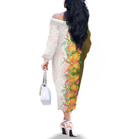 Hawaii Tropical Plant Lenalena Family Matching Off The Shoulder Long Sleeve Dress and Hawaiian Shirt Vibrant Polynesian Pattern