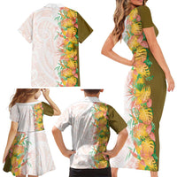 Hawaii Tropical Plant Lenalena Family Matching Short Sleeve Bodycon Dress and Hawaiian Shirt Vibrant Polynesian Pattern