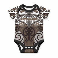 Personalised Maori Kati Mamoe Baby Onesie Silver Fern Kowhaiwhai Art