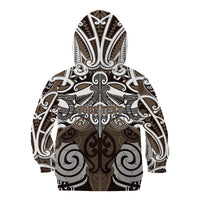 Personalised Maori Kati Mamoe Kid Hoodie Silver Fern Kowhaiwhai Art
