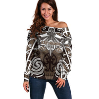 Personalised Maori Kati Mamoe Off Shoulder Sweater Silver Fern Kowhaiwhai Art