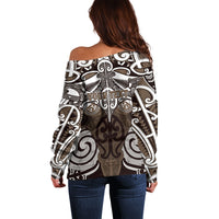 Personalised Maori Kati Mamoe Off Shoulder Sweater Silver Fern Kowhaiwhai Art