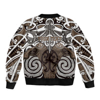 Personalised Maori Kati Mamoe Sleeve Zip Bomber Jacket Silver Fern Kowhaiwhai Art