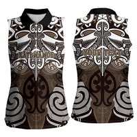 Personalised Maori Kati Mamoe Women Sleeveless Polo Shirt Silver Fern Kowhaiwhai Art