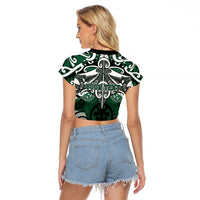 Personalised Maori Ngai Tahu Raglan Cropped T Shirt Silver Fern Kowhaiwhai Art
