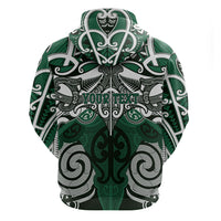 Personalised Maori Ngai Tahu Zip Hoodie Silver Fern Kowhaiwhai Art